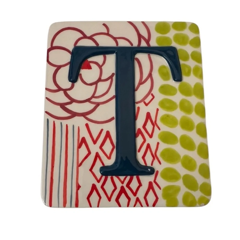 Anthropologie Letter T Ceramic Plaque Wall Decor